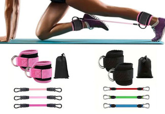 Fitness Ankle Resistance Bands with Cuffs Set - Available in Two Colours & Option for Two-Pack