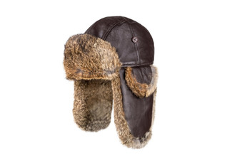 Ozwear Ugg Brown Vintage Rodeo Leather Rabbit Fur Aviator Hat - Two Sizes Available