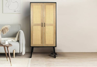 Tall Bedroom Storage Cabinet with Rattan Doors