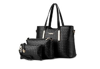 Three-Piece PU Leather Woven Bag Set