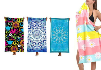 Absorbent Microfibre Beach Towel - Available in Four Styles & Options for Two-Pack