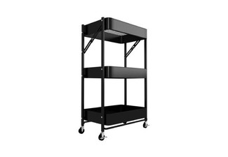 Three-Tier Foldable Metal Rolling Cart with Wheels