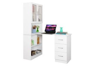 Three-in-One Computer Desk & Bookshelf with Cabinet