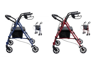 Foldable Walking Rolling Trolley with Four Wheel Rollator Walker & Lightweight Seat - Two Colours Available