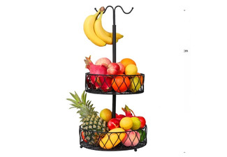 Two-Tier Fruit Basket Bowl with Banana Hanger