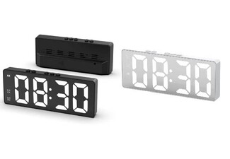 LED Mirror Large Display Desk Clock with Temperature Snooze Dual Alarms - Available in Two Colours