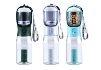 Dog Travel Water Bottle with Food Container - Available in Five Colorus