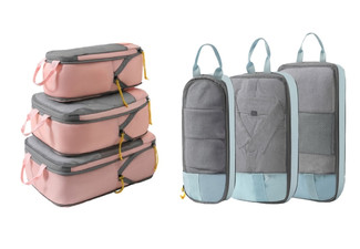 Three-Piece Compression Packing Cubes - Available in Four Colours & Options for Two-Set