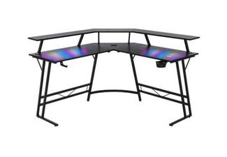 L-Shaped LED Corner Gaming Desk with Wireless Charging