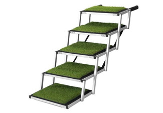 Five-Step Foldable Dog Ramp with Artificial Grass - Option for Six-Step Dog Ramp