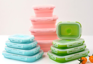Collapsible Silicone Food Storage Containers with Airtight Lids - Four Sizes & Three Colours Available - Option for Three & Four-Packs