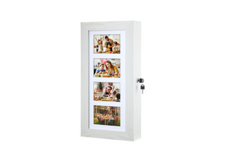 Mirrored Lockable Wall Hanging Jewellery Cabinet Organizer with Photo Frames