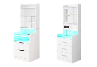 LED Nightstand Bookshelf with Charging Station - Two Styles Available