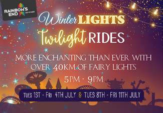 Rainbow's End Winter Lights Twilight Rides Pass - Option for Family Pass & to Add-On Gem Panning Experience -  Valid Tuesday - Friday for Select Dates - Valid from July 1st 2025