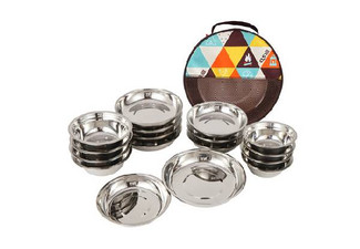 17-Piece Stainless Steel Camping Plate Bowl Set