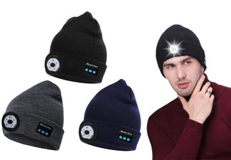 Beanie with Bluetooth Headphones & LED Light - Three Colours Available & Option for Two-Pack
