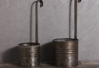 Two-Pack Vintage Iron Hanging Metal Flowerpot