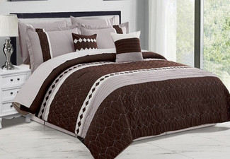 Seven-Piece Oversized Pleated & Quilted Comforter Set - Three Sizes Available