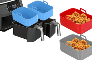 Two-Piece Silicone Pot Basket Compatible with Dual Air Fryer - Available in Three Colours & Option for Two-Set