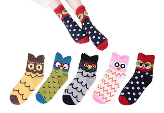 Three-Pack Novelty Owl Patterned Socks - Option for Six-Pack