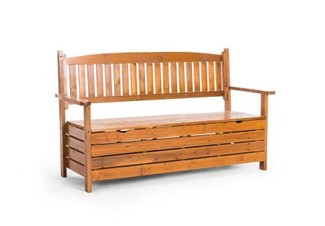 Three-Seater Wooden Outdoor Storage Bench