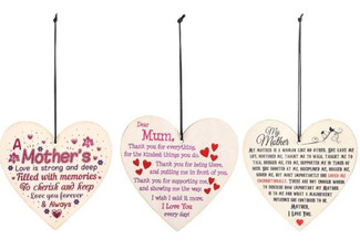 Three-Pack Happy Mother's Day Wooden Hanging Heart Sign - Available in Three Styles