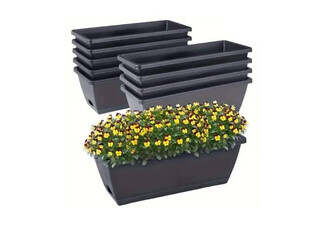 10-Pack 15L Rectangular Planter Box Set with Drainage Tray
