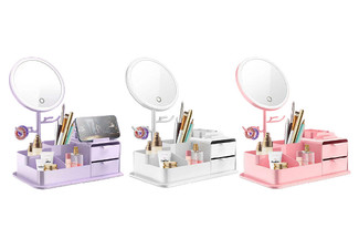 Cosmetics Storage Box with LED Makeup Mirror - Available in Three Colours & Option for Two-Piece