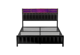 RGB LED Bed Frame with Storage Headboard - Two Sizes Available