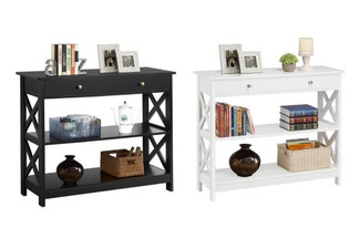 Wooden Console Table with Drawer & Two Open Shelves - Two Colours Available
