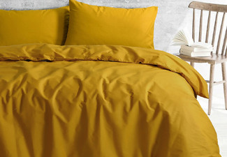 Amsons Mustard Royale Cotton Quilt Duvet Doona Cover Set with European Pillowcases - Six Sizes Available