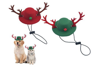 Pet Christmas Reindeer Antlers Hat - Available in Two Colours & Option for Two-Pack