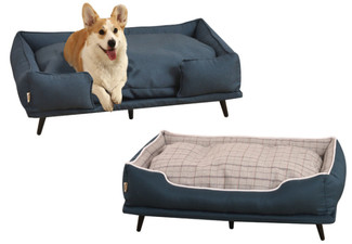 Pet Scene Large Raised Cushioned Pet Bed with Removable Cover - Two Styles Available