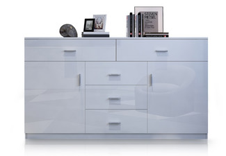 Buffet High Gloss Sideboard Cabinet with Two Doors & Five Drawers - Two Colours Available