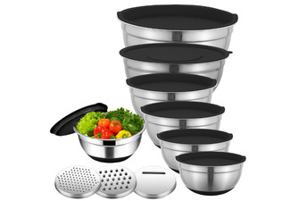 Six-Piece Stainless Steel Nesting Mixing Bowls with Lid