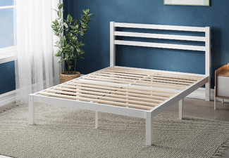 Zinus Leah Modern Bamboo White Bed Frame - Available in Queen Size