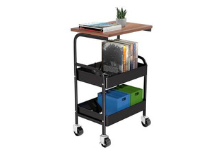 Three-Tier Metal Rolling Cart with Tabletop & Lockable Wheels