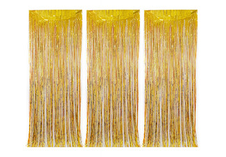 Three-Piece 2m Fringe Backdrop Curtain Set - Available in Five Colours & Option for Two Sets