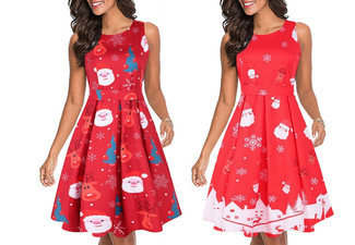 Women's Christmas Sleeveless Dress - Available in Two Colours & Five Sizes