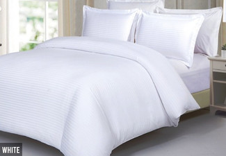 Three-Piece Damask Stripe Duvet Cover Set with Oxford Pillow Cases - Three Sizes & Four Colours Available
