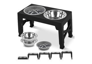 Dog Bowl Stand Table incl. Two Stainless Steel Bowls & Slow Food Bowl