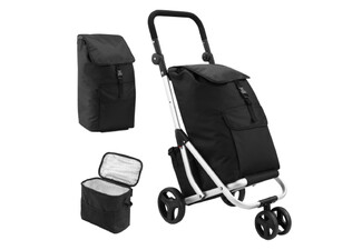 Tri-Wheel 45L Shopping Cart with Insulation Bag and Adjustable Handle