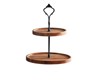 Soga Two-Tier Brown Round Wooden Dessert Tray