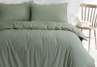 Amsons Royale Cotton Light Sage Quilt Cover Set - Option with Extra Standard Pillowcase