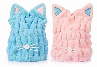 Cute Microfiber Hair Wrap Towel Cap - Available in Two Colours & Option for Two-Pack