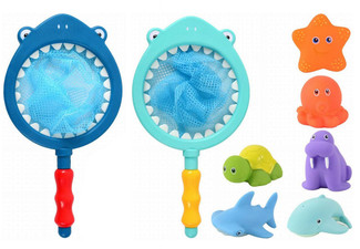 Kids Fishing Net & Floating Squirting Bath Toy Set - Three Colours Available
