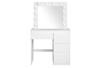 Maxkon 12 LED Mirror Vanity Dresser Table with Three Lighting Modes & Four Drawers