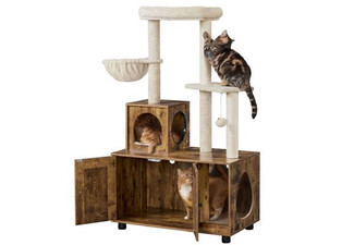 Cat Litter Box Enclosure with Tree Tower