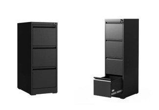 Black Stainless Steel File Cabinet - Options for Three-Drawer or Four-Drawer