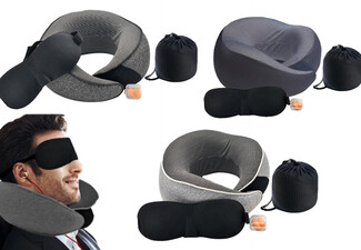 Travel Pillow with Eye Mask & Earplugs - Available in Three Colours, Option for Two-Pack